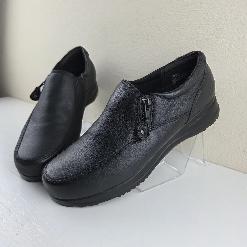 Dr. Scholl's Shoes Black Leather Double Air-Pillo Slip-On Zip Loafers Wmns 10 W